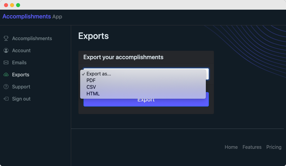 Export your accomplishments